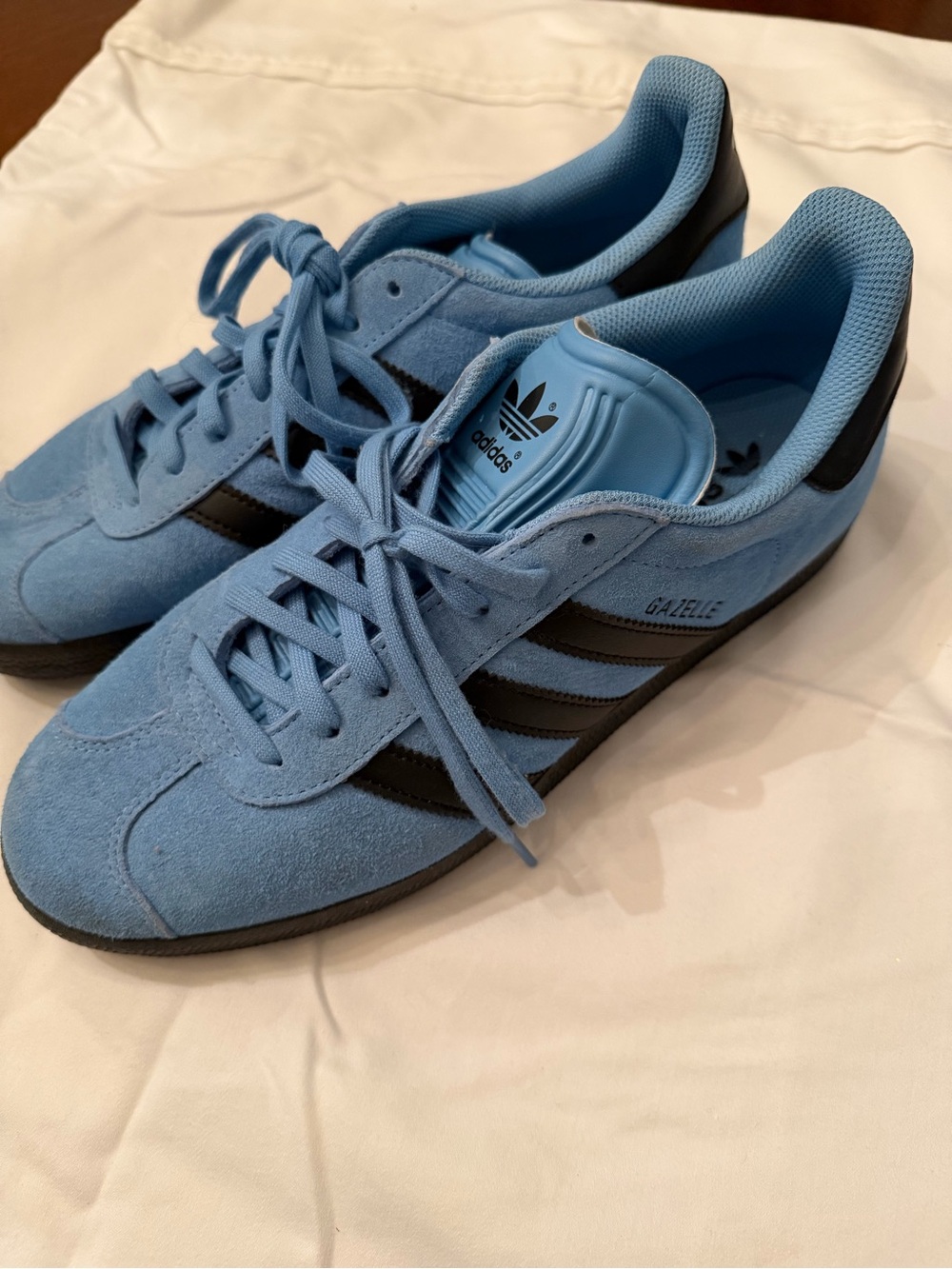 adidas Gazelle Light Blue Suede Sneakers with Black Stripes